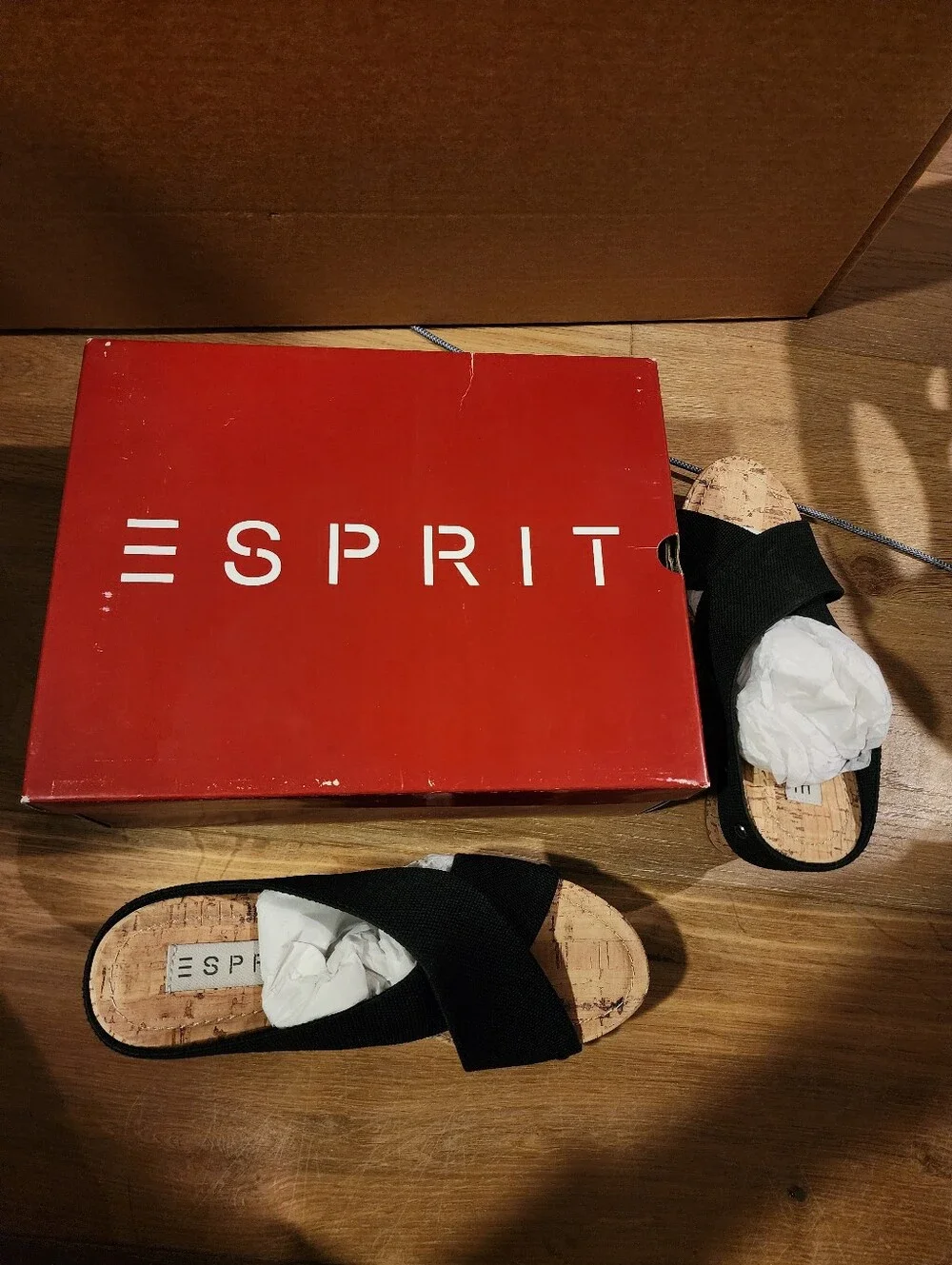 Esprit Black Cork Wedge Cross-Strap Sandals Size 6.5